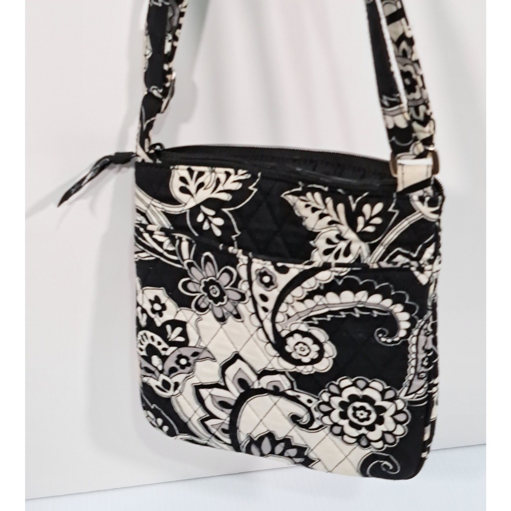 Vera Bradley Midnight Paisley Quilted Cotton Crossbody Bag Black White Mini